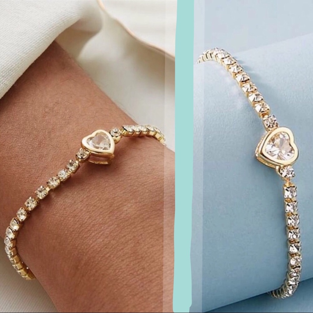 Heart CZ Surrounded by Pave CZ Gold Adjustable